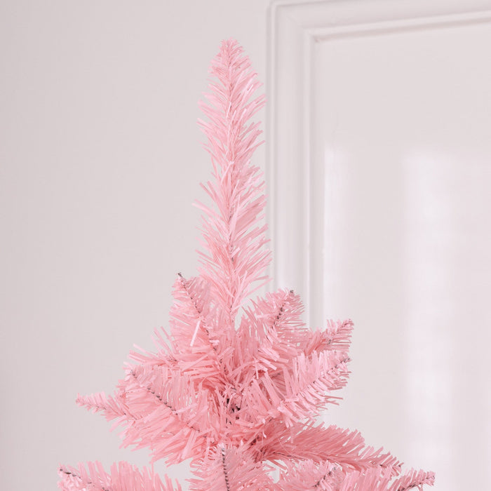 Homcom 7ft Tall Pencil Artificial Christmas Tree With Steel Base, Pink