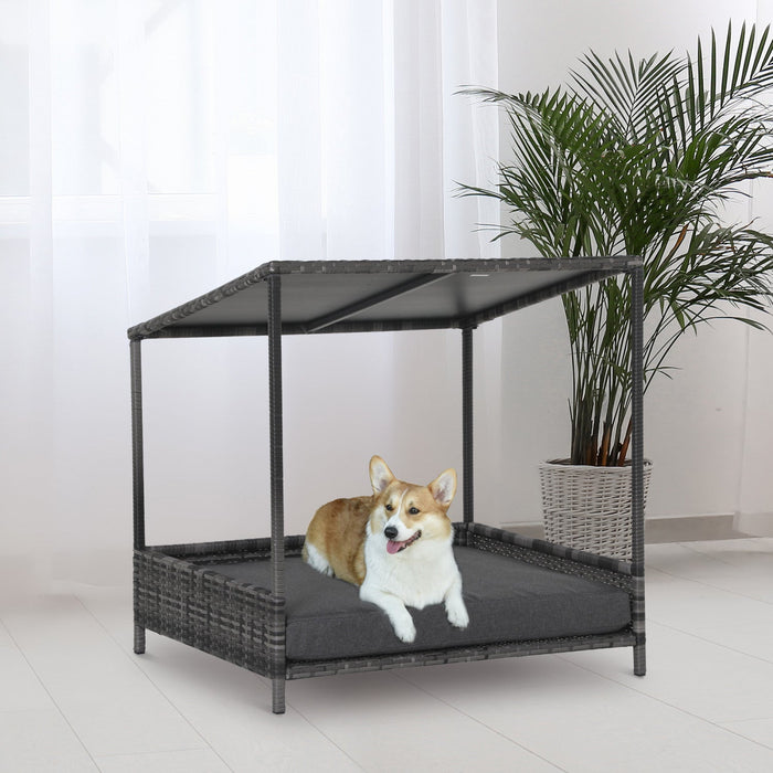 Pawhut Wicker Dog House Raised Rattan Dog Cat Bed For Indoor Outdoor Garden Patio Pet Sofa With Cush
