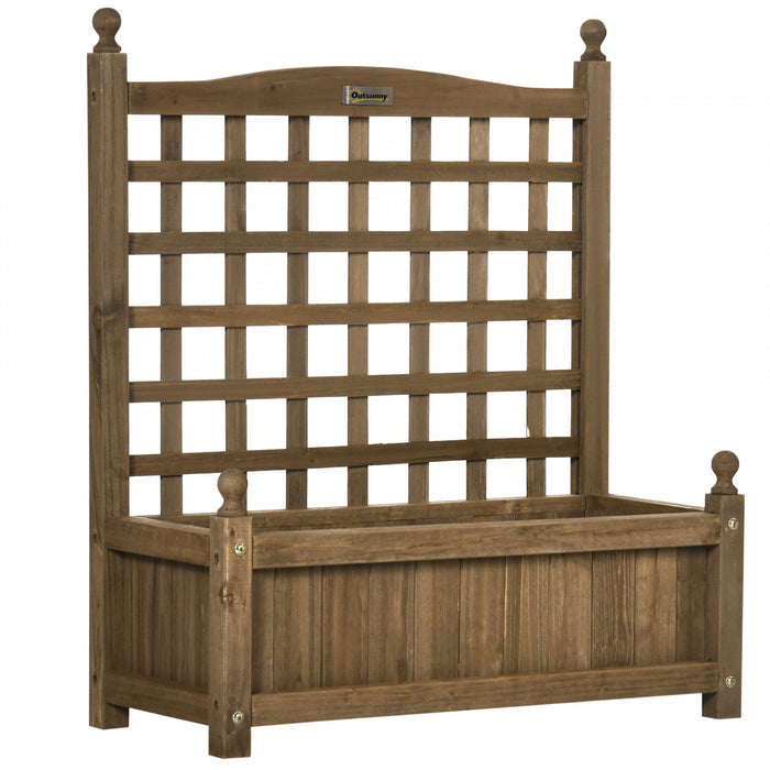 Outsunny Raised Garden Bed With Trellis For Climbing Vines, Wood Planter Box For Garden, Free Standi