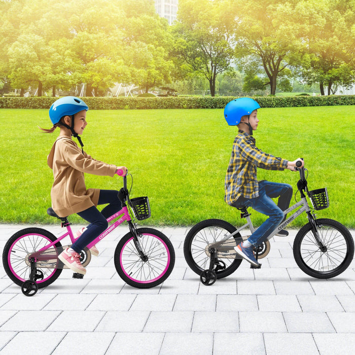 Costway 18" Kid's Bike With Training Wheels Adjustable Handlebar & Seat Handbrake Sliver
