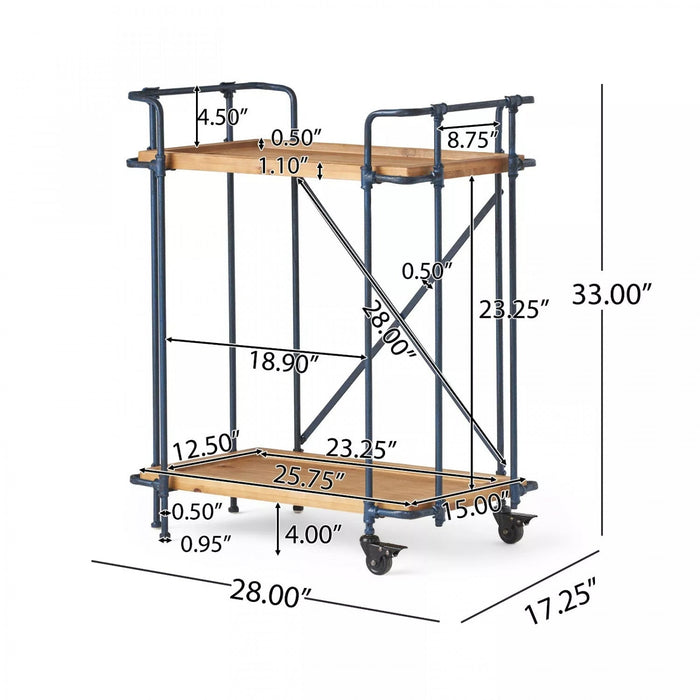 Daniel Wood And Metal Bar Cart With 2-tier Mobile Serving Storage - Antique Black 