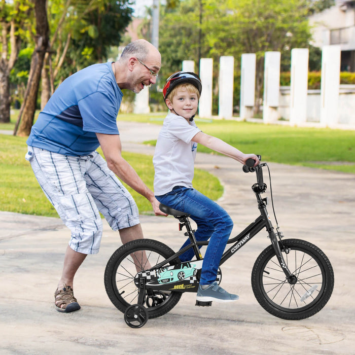 Costway 16" Kids Training Bike With Removable Training Wheels Pneumatic Tires Black