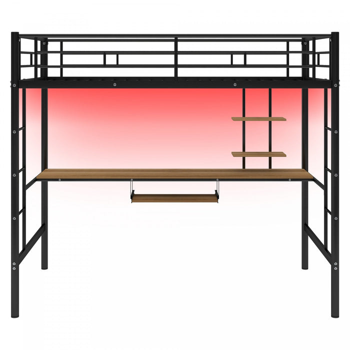 Andy Twin Loft Space-saving Metal Bed With Desk And Led Light - Black 