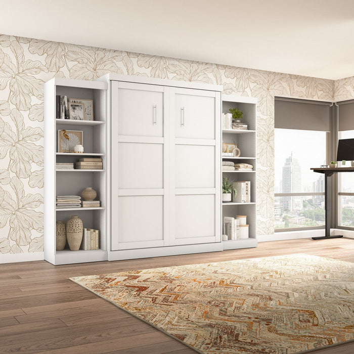 Bestar Pur Queen Murphy Bed and Two Shelving Units 115-Inch Wall Bed