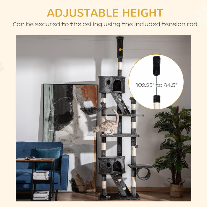 Pawhut 94\"-102\" Huge Cat Tree Ceiling High Cat Condo Scratching Post Activity Center Multi-level Pla