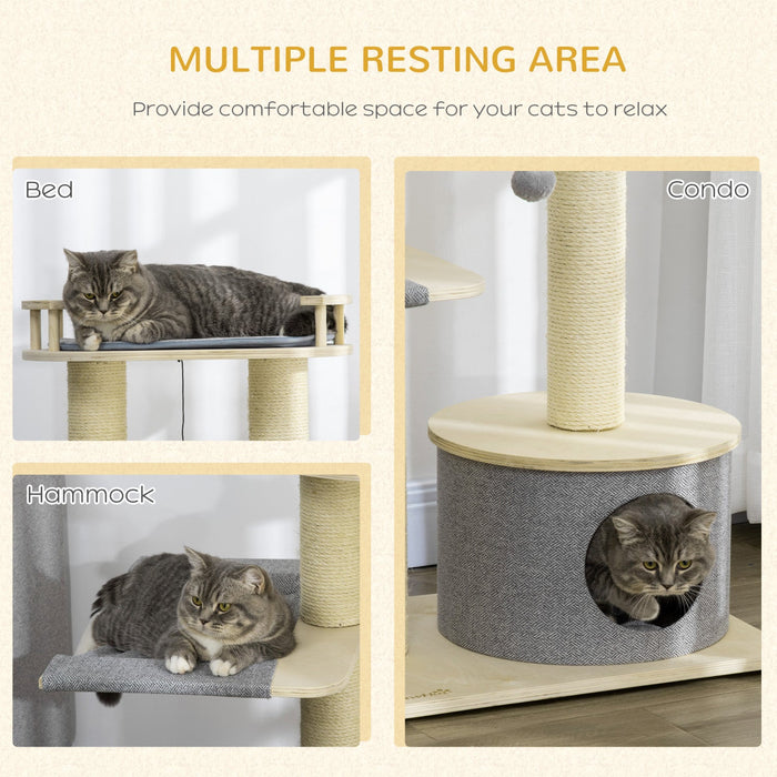 Pawhut 35\" Cat Tree, Kitty Activity Centre, Wooden Cat Climbing Toy, Cat Tower With Cat Bed Hammock 