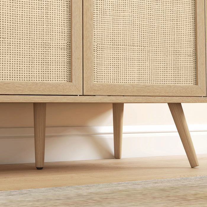 HOMCOM Boho Sideboard Buffet Cabinet with Decorative Rattan Doors, Natural