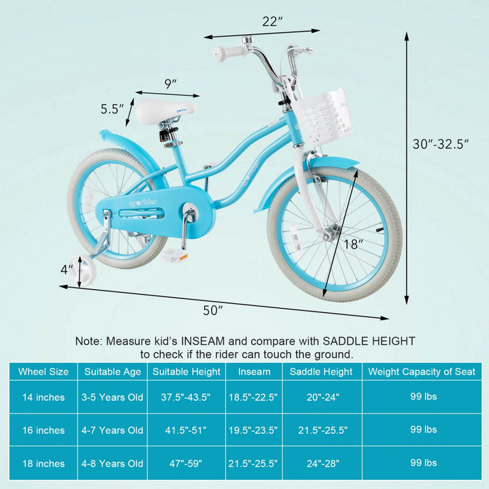 Prorider 18" Kids Bike Toddler Bicycle With Training Wheel Kickstand For 4-8 Years Blue