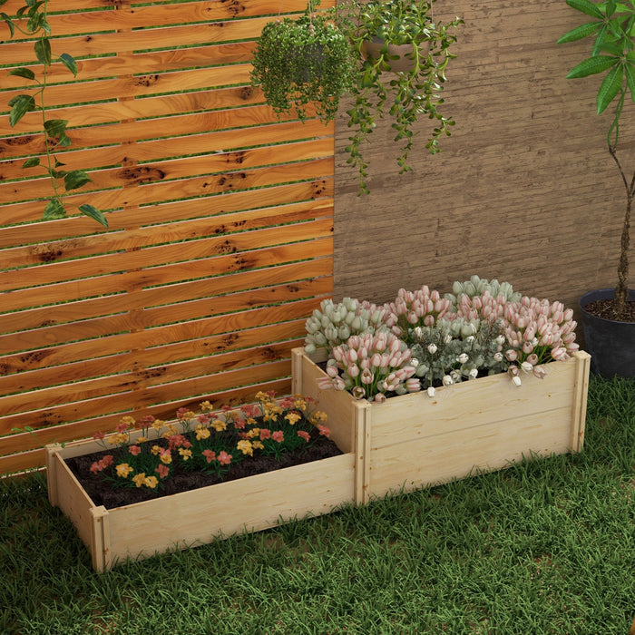 Outsunny Diy Wooden Raised Garden Bed Kit With Open Bottom, Two-box Outdoor Elevated Planter Box For