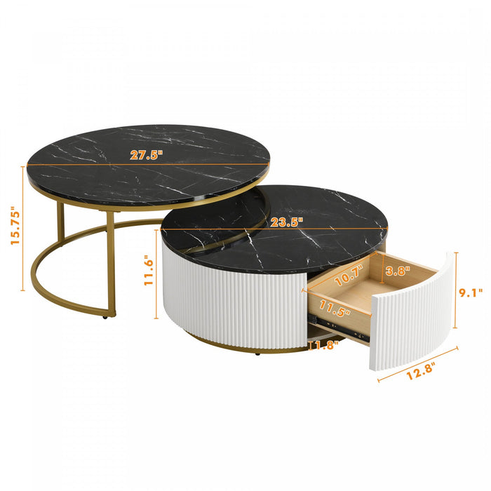Sophia 27.6\" Modern Nesting Coffee Table With Storage Drawer - Black 