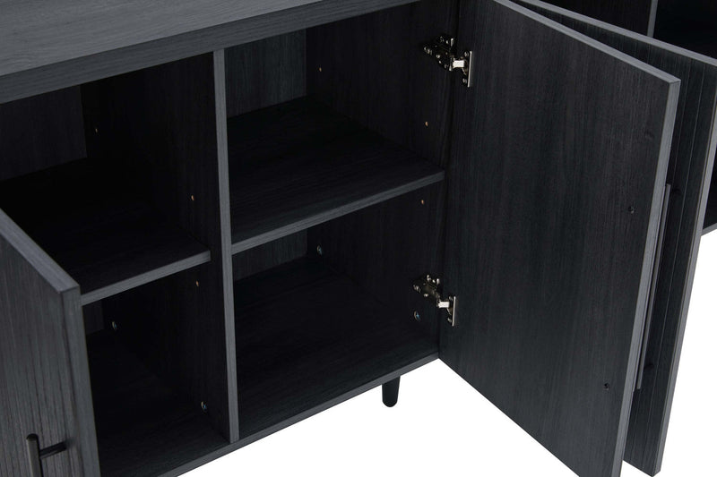 Jodie Mid-Century Modern 65\" Fluted Sideboard in Charcoal Gray Buffet 