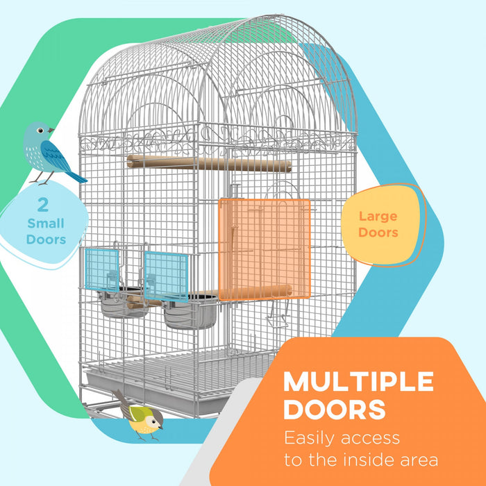 Pawhut 60\" Bird Cage Open Top For Finches, Canaries, Budgies, With Rolling Stand, Removable Tray, St