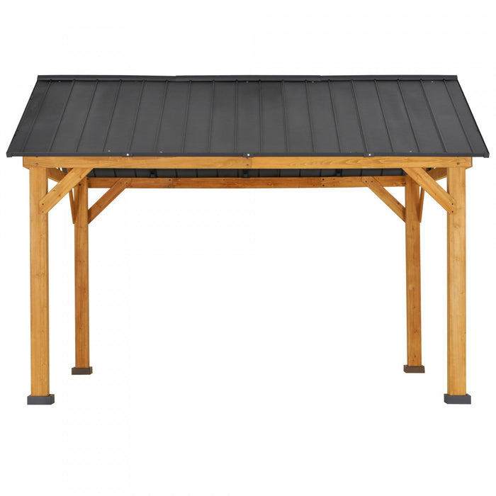 Outsunny 11' X 13' Wooden Gazebo Canopy Outdoor Sun Shade Shelter W/ Steel Roof, Solid Wood, Black &