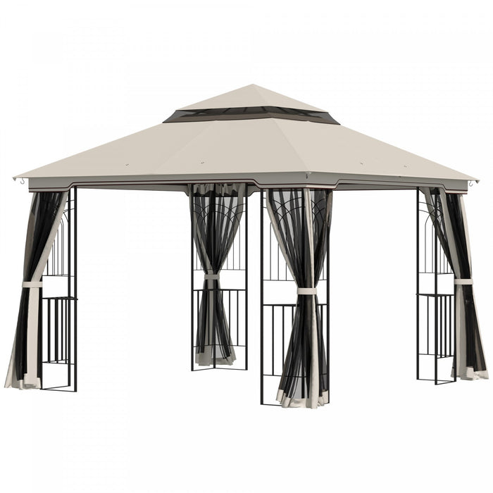 Outsunny 10' X 10' Outdoor Patio Gazebo Canopy With Double Tier Roof, Removable Mesh Curtains, Displ