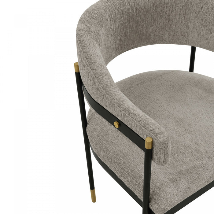 Lia Modern Metal Chenille Armchair in Stone - Set of 2 Dining Chair 