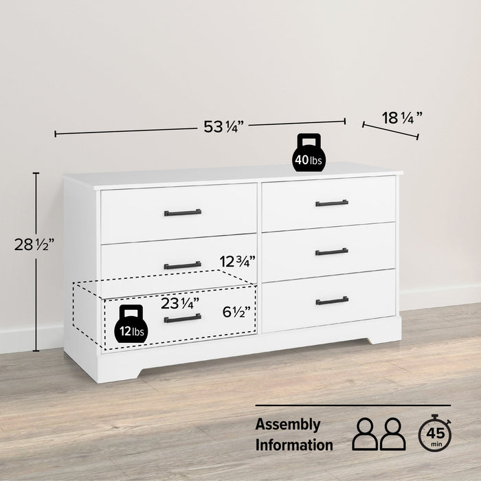 Prepac Rustic Ridge Farmhouse 6-Drawer Dresser - White