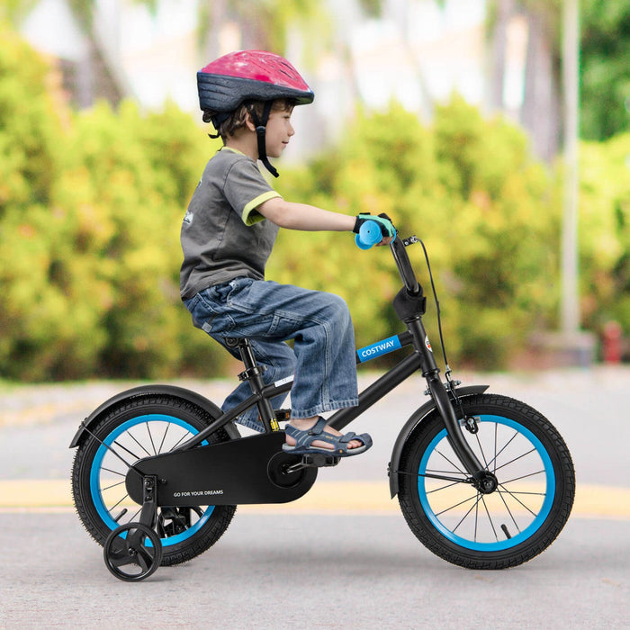 Costway 14" Kids Bike With Adjustable Saddle Handlebar Removable Training Wheels Handbrake Black