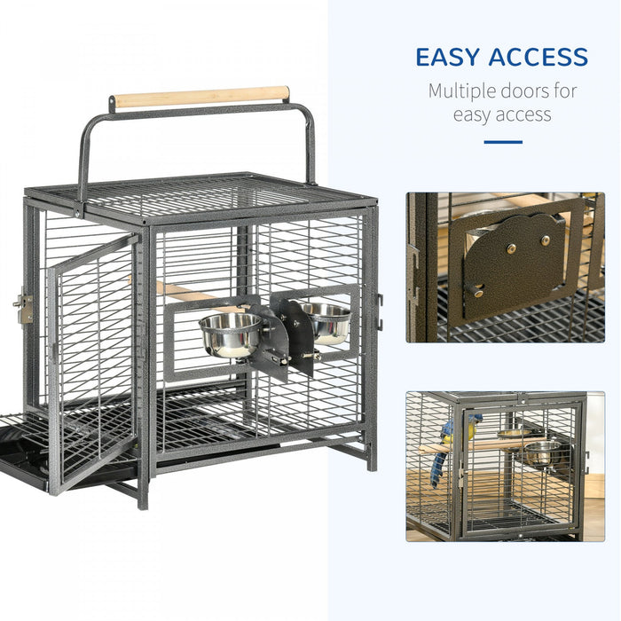 Pawhut Bird Travel Carrier Cage For Parrots Conures African Grey Cockatiel Parakeets With Stand Perc