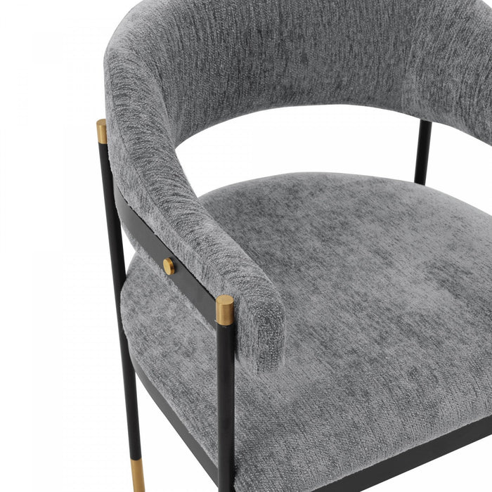 Lia Modern Metal Chenille Armchair in Gray - Set of 2 Dining Chair 