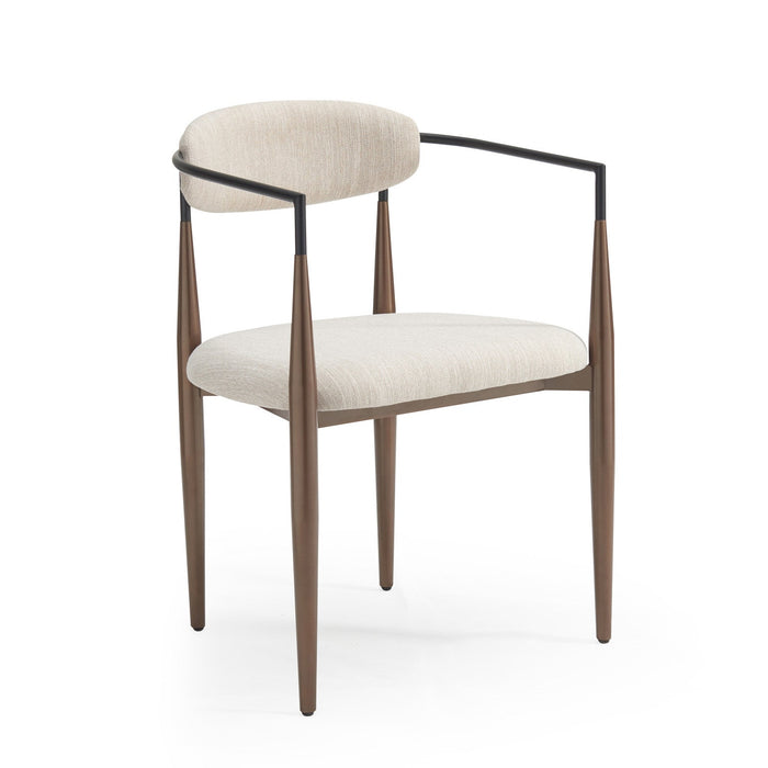 Mila Dining Chair Set Of 2 With Upholstered Fabric And Metal Frame - Beige and Walnut 