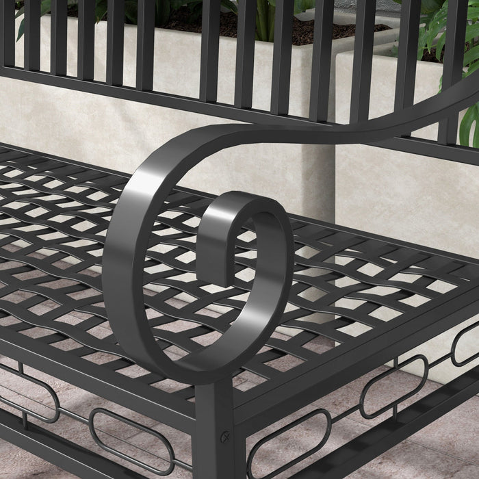 Outsunny 44" Garden Bench, Metal Park Bench With Decorative Backrest Black