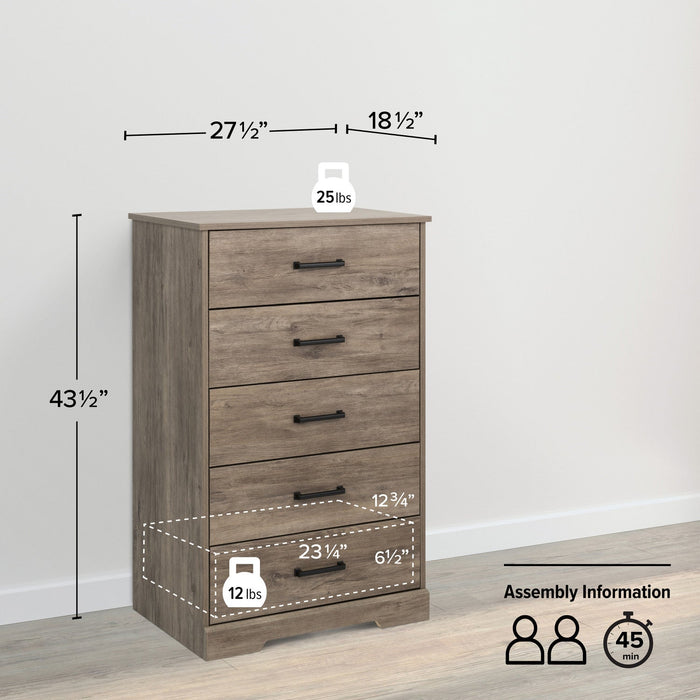 Prepac Rustic Ridge 27.5\" 5-Drawer Chest - Brown