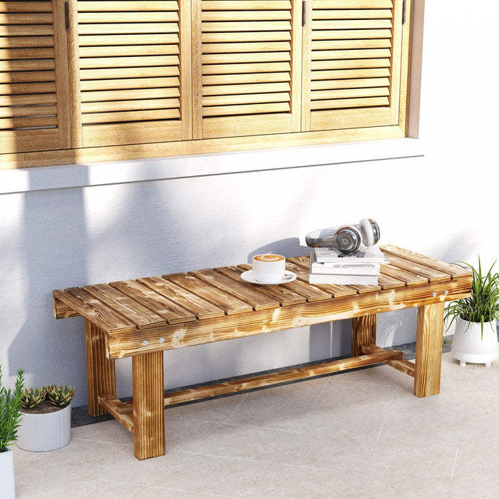 Outsunny 43.25" Outdoor Wood Garden Bench Double Seat Carbonized