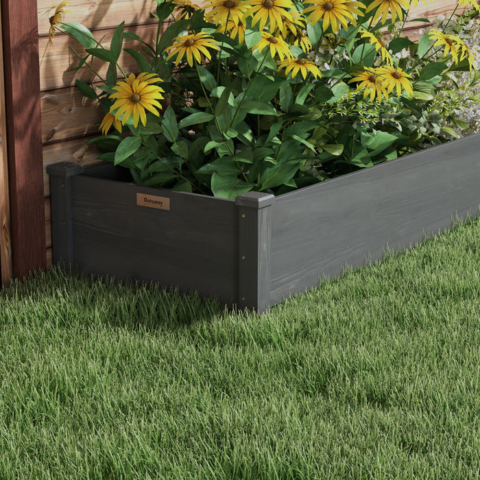 Outsunny Wooden Raised Garden Bed With 2 Planter Box, Fabric Liner
