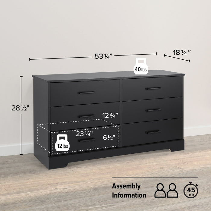 Prepac Rustic Ridge Farmhouse 6-Drawer Dresser - Black