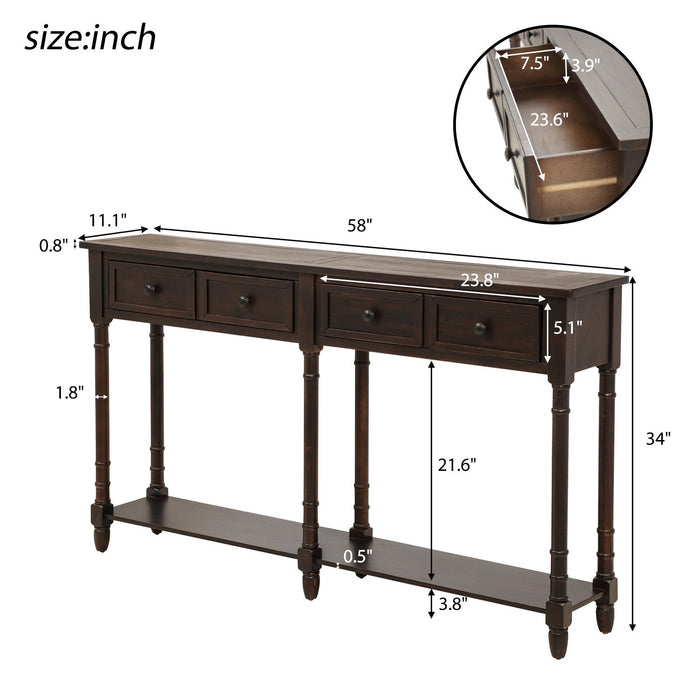 Phyllis Solid Wood Console Table With Drawers And Bottom Shelf - Espresso 
