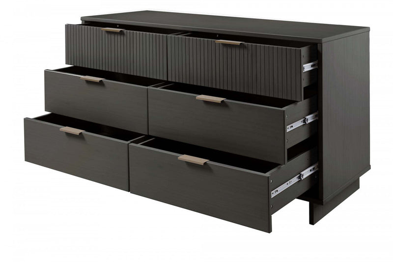Granville Modern 55\" Dresser in Charcoal Gray (6-Drawer) 