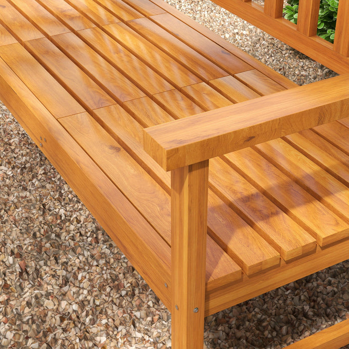 Outsunny Outdoor Bench With Liftable Middle Table, 60" Wood Garden Bench