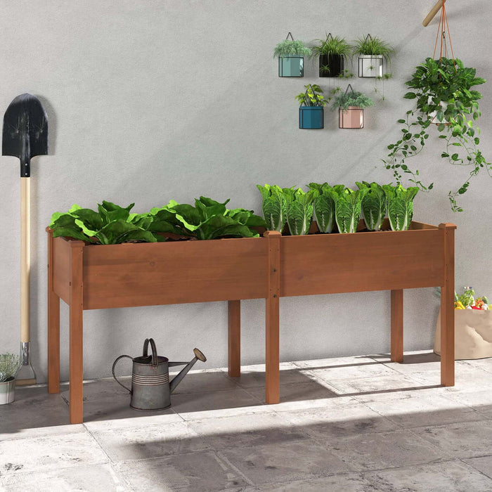 Costway Raised Garden Bed Elevated Fir Wood Planter Box With 2 Large Planting Areas Brown