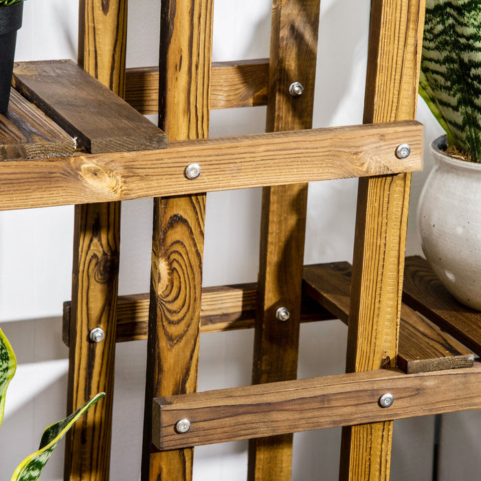 Outsunny Wood Plant Stand 6 Tier Plant Shelf Rack Multiple Flower Pot Holder For Living Room, Patio 