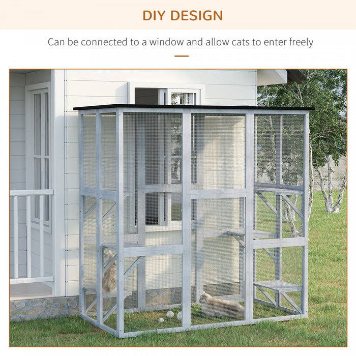 Pawhut Large Outdoor Catio Enclosure, Weatherproof Cat House With Asphalt Roof, Wooden Cat Patio Cag