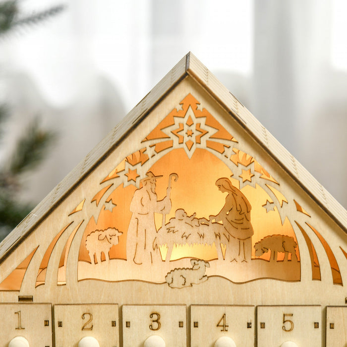 Homcom Christmas Advent Calendar With Countdown Drawers Bible Characters