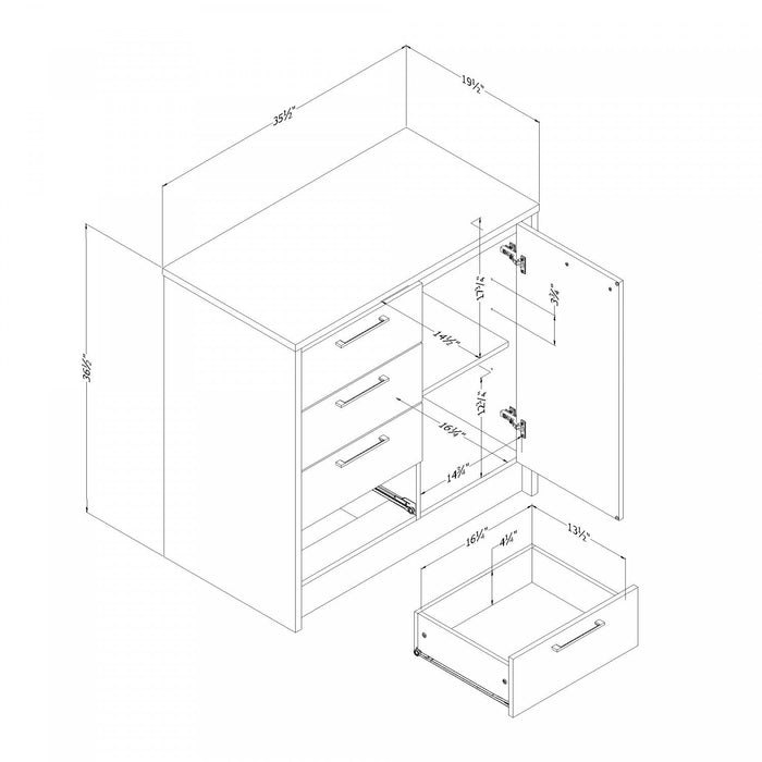 Myro Compact Kitchen Island With Storage - Faux White Marble And White 