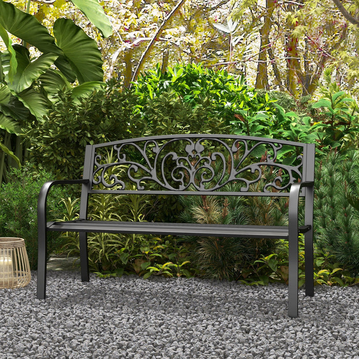 Outsunny 50" 2-seater Garden Bench Chair For Yard, Lawn, Porch, Black