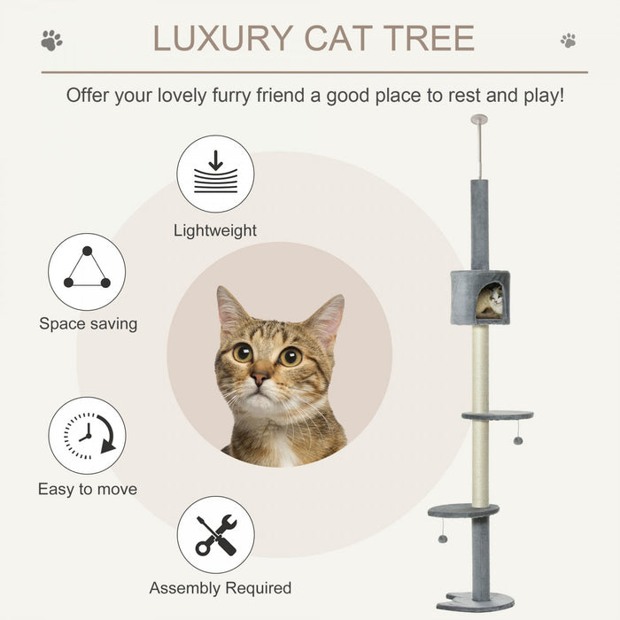 Pawhut 4-tier Floor To Ceiling Cat Tree, Tall Cat Tower With Scratching Post, Plush Padding, Toy Bal
