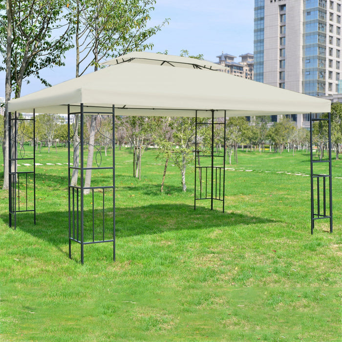 Outsunny 10x13ft Sun Shelter Patio Steel Gazebo Outdoor Party Event Canopy Vented Roof Cream White
