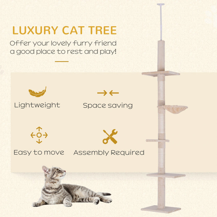 Pawhut 8.5ft Cat Climbing Tree 5-tier Kitty Activity Center Floor-to-ceiling Cat Climber Toy With Sc