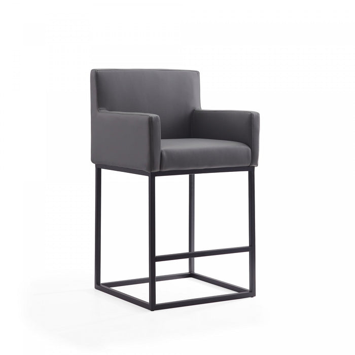 Ambassador Mid-Century Modern Metal Upholstered Counter Stool in Gray - Set of 3 Bar Stool 