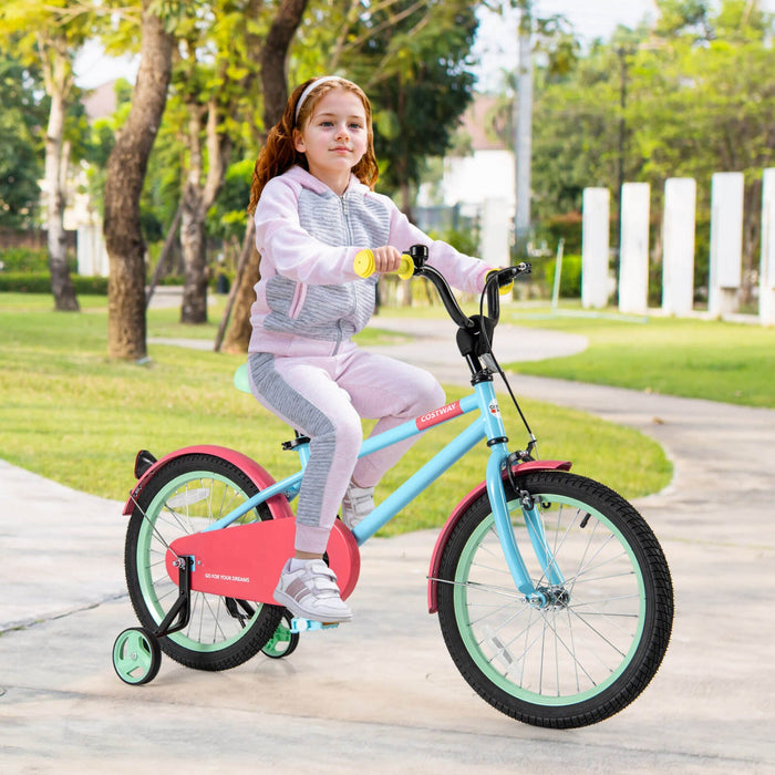 Costway 18" Kids Bike With Adjustable Saddle Handlebar Removable Training Wheels Handbrake Red