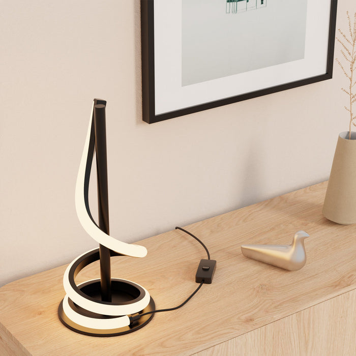 16\" Matte Black Sculptural Curved LED Table Lamp 