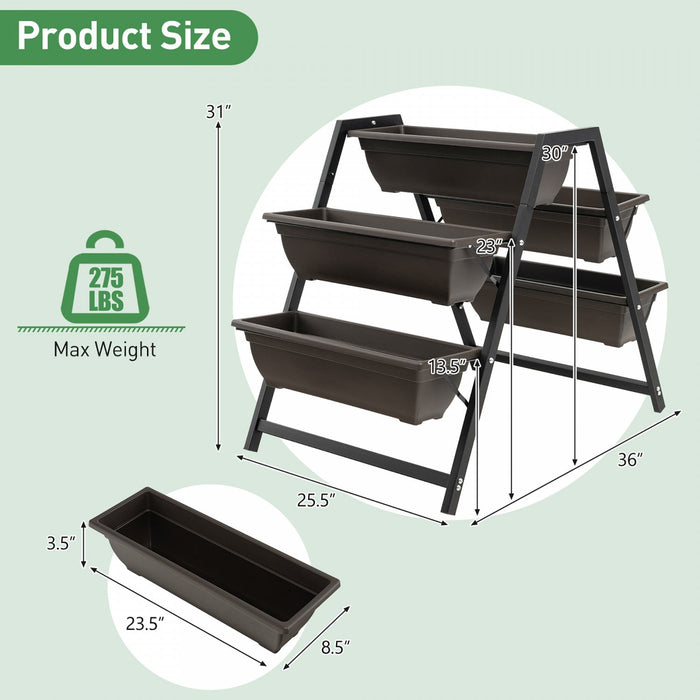 Costway 31"h Raised Garden Bed 3-tier Vertical Planter W/5 Plant Boxes Indoor Outdoor