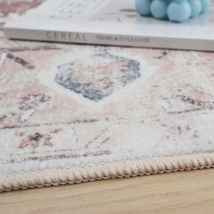 Aqua Rustic Washable Non-slip Low Pile Area Rug 5'x7' 