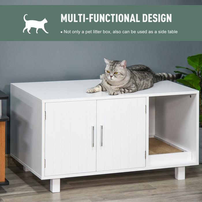 Pawhut Wooden Cat Washroom Pet Litter Box Enclosure Kitten House Nightstand End Table With Scratcher