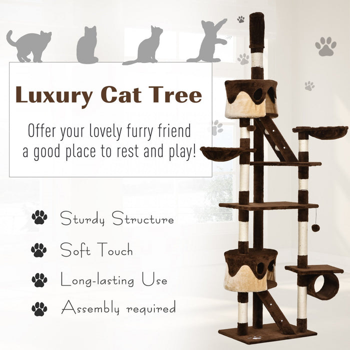 Pawhut 94\"-102\" Huge Cat Tree Ceiling High Cat Condo Scratching Post Activity Center Multi-level Pla