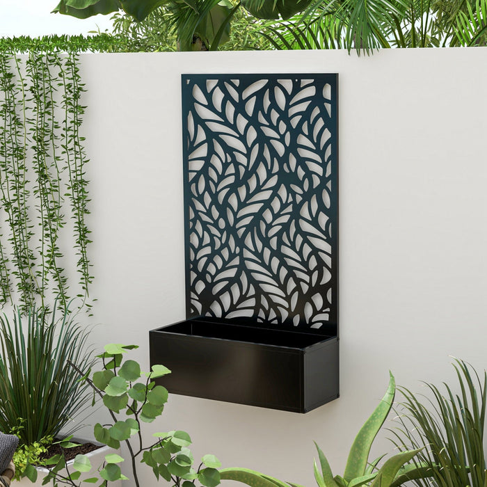 Outsunny Outdoor Privacy Screen With Planter Box, Metal Privacy Panel And Raised Graden Bed, Wall-mo