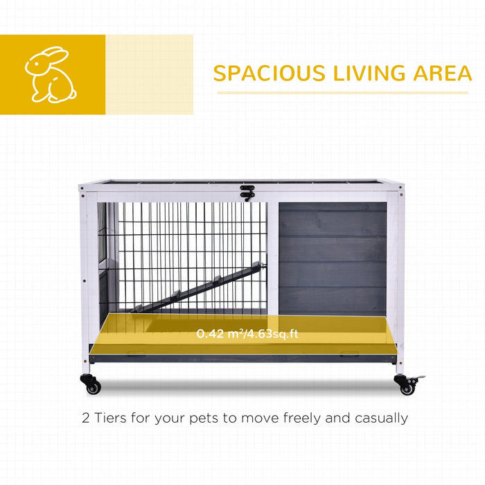 Pawhut Wooden Indoor Rabbit Hutch Elevated Bunny Cage Habitat With Enclosed Run With Wheels, Ideal F